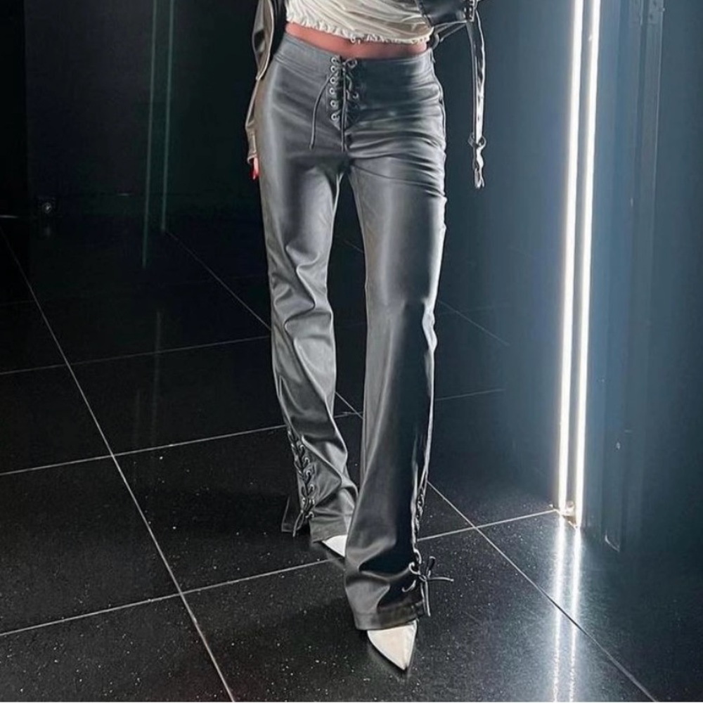 New Zara Dark Brown Faux Leather High Waist Pants Extra Large XL 7901/502